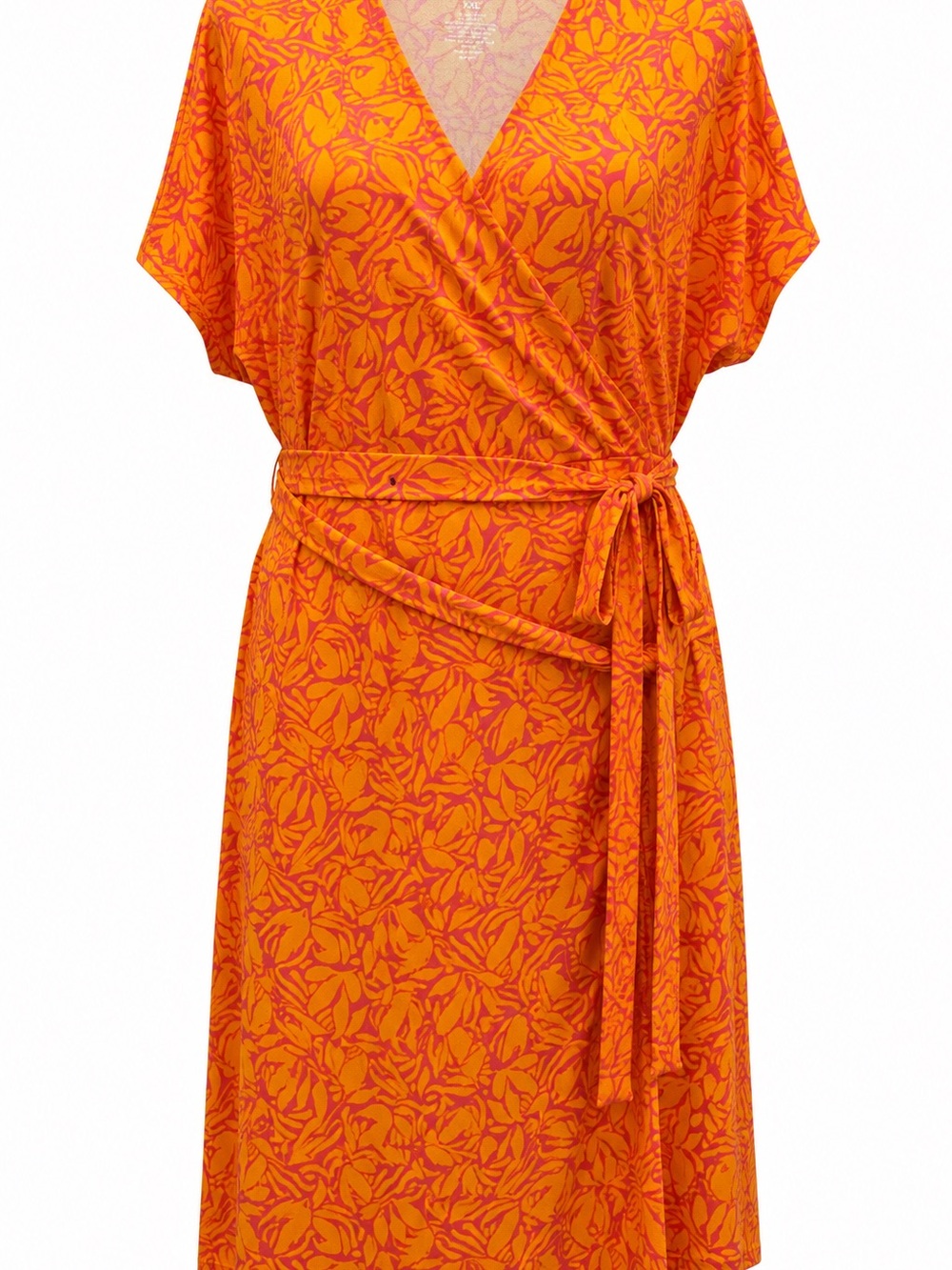 Nine West XXL Orange Pink Floral Wrap Dress Belted Stretch Midi Plus Size 2X